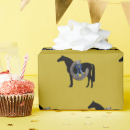 Papel De Presente cavalo, sapato de cavalo e fita azul