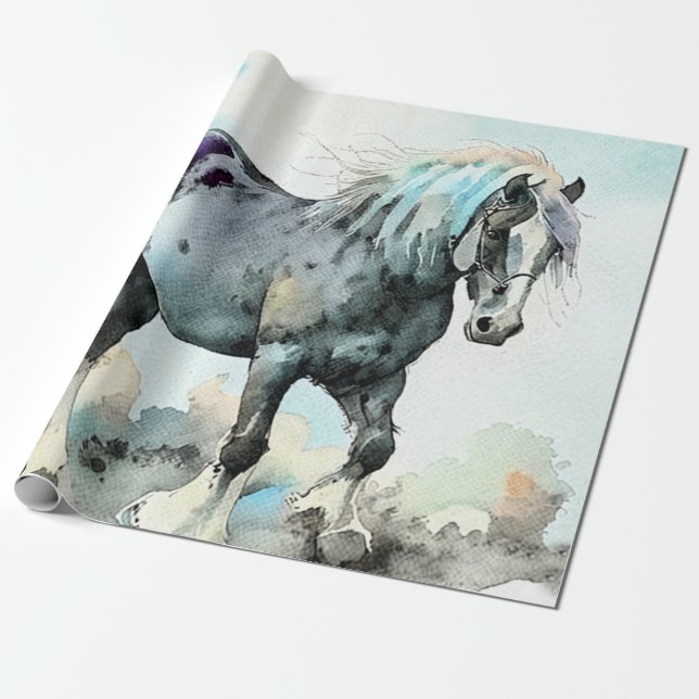 Papel De Presente Cavalo Shire Paciente Aquarela (Desenrolado)