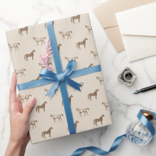 Papel De Presente Cavalo Vintage Equestre Marrom Elegante