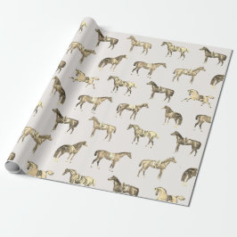 Papel De Presente Cavalos Beige Elegantes e Vintage Selados