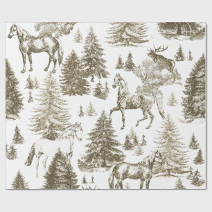 Papel De Presente Cavalos Brancos Elegantes de Vintage em Snow Woods