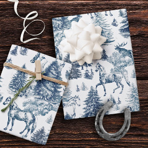 Papel De Presente Cavalos Brancos Elegantes de Vintage em Snow Woods