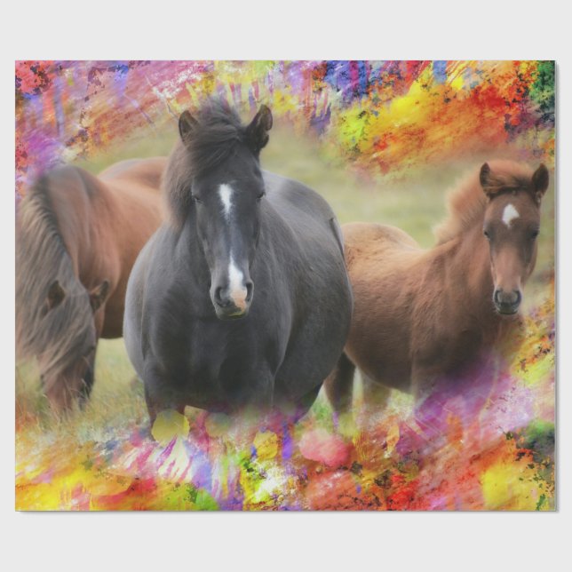 Papel De Presente Cavalos Coloridos (Aberto)