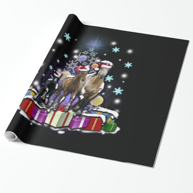Papel De Presente Cavalos com estilos do Natal (Desenrolado)
