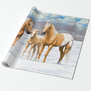 Papel De Presente Cavalos De Palomino Appaloosa Na Neve