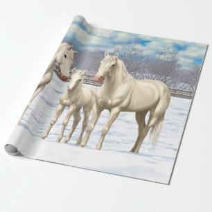 Papel De Presente Cavalos Do Quarto Branco Na Neve