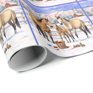 Papel De Presente Cavalos Do Quarto De Pele De Foco Na Neve