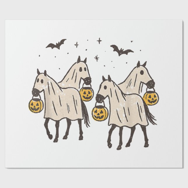 Papel De Presente  Cavalos Fantasmas Fofos no Halloween Doces ou Tra (Aberto)