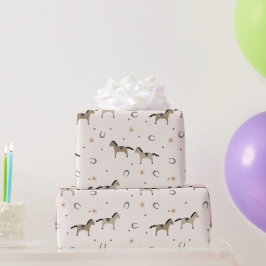 Papel De Presente Cavalos Fofos & Ferraduras de Cavalos Aniversário 