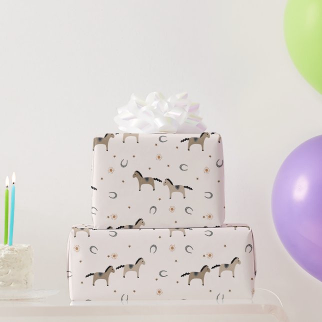 Papel De Presente Cavalos Fofos & Ferraduras de Cavalos Aniversário  (Presentes para festas)