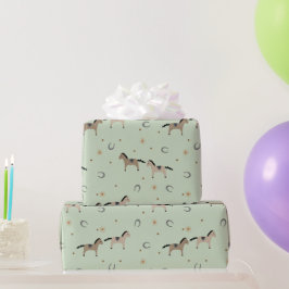 Papel De Presente Cavalos Fofos & Ferraduras de Cavalos Aniversário 