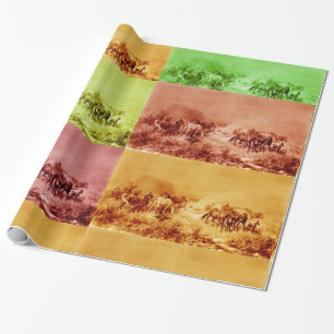 Papel De Presente CAVALOS GRAZADOS, Amarelo-vermelho-amarelo-escuro