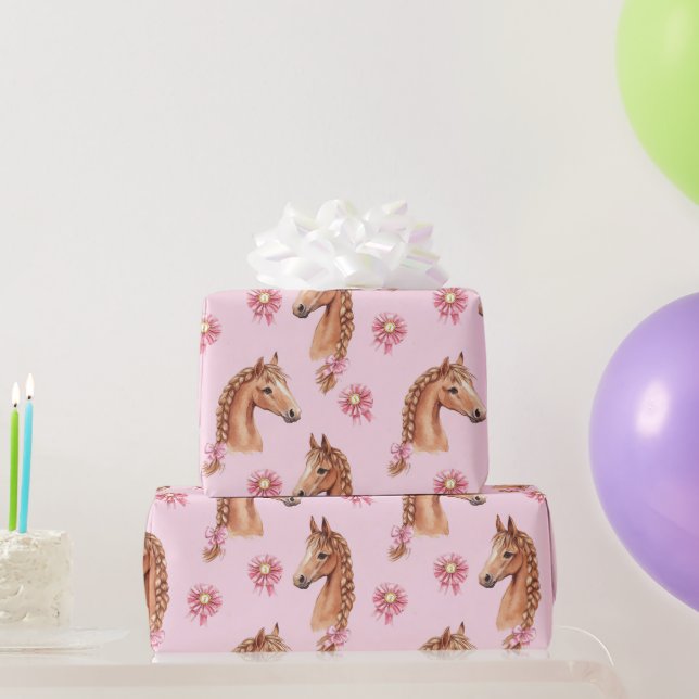 Papel De Presente Cavalos Lindas Rosas Rosa Fitas Florais Aniversári (Presentes para festas)