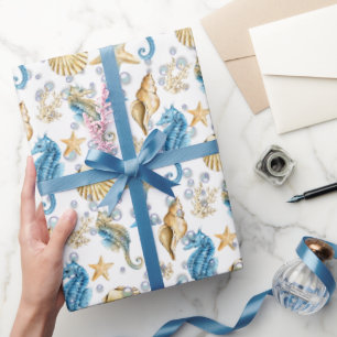 Papel De Presente Cavalos-marinhos e Starfish Em Bolhas