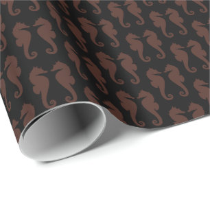 Papel De Presente Cavalos-Marinhos Marrons em Preto