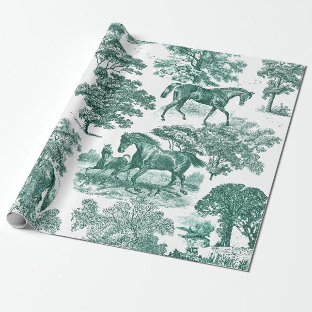 Papel De Presente Cavalos Russos Elegantes Sage Toile Verde (Desenrolado)