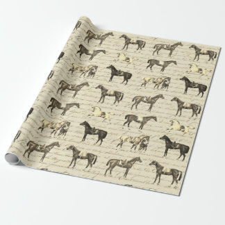 Papel De Presente Cavalos Saddled Vintage Elegantes em Script Bege