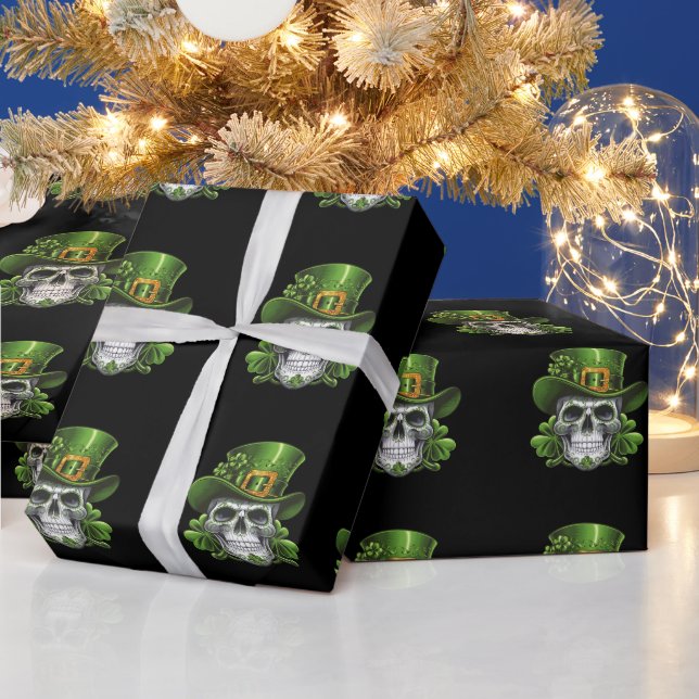 Papel De Presente Caveira Açucarada Dia de São Patrício Trevo (Feriados)