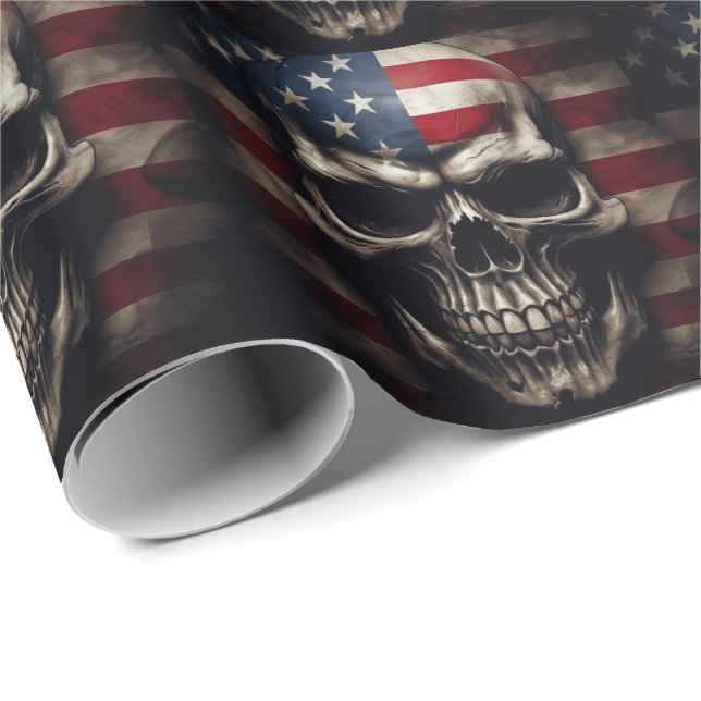 Papel De Presente Caveira da Bandeira Americana  (Ponta do rolo)
