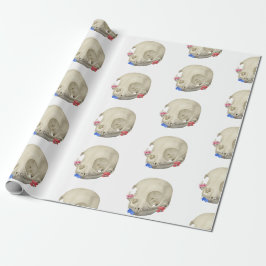 Papel De Presente Caveira De Gato Com Flora