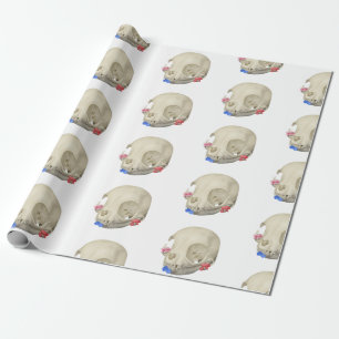 Papel De Presente Caveira De Gato Com Flora