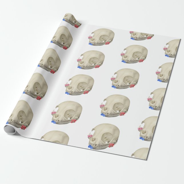 Papel De Presente Caveira De Gato Com Flora (Desenrolado)