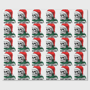 Papel De Presente Caveira de Natal Gótica com Chapéu de Papai Noel –
