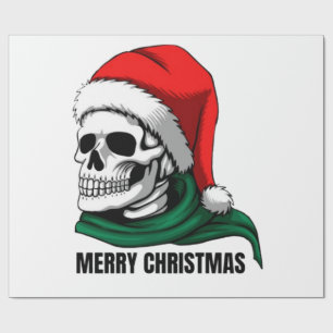 Papel De Presente Caveira de Natal Gótica com Chapéu de Papai Noel –