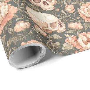 Papel De Presente Caveira do Halloween Elegante Watercolor