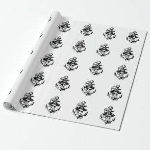 Papel De Presente Caveira e Âncora de Pirata Negrito - Design náutic