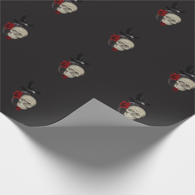 Papel De Presente Caveira Gótica com Rosa e Raven (Ponta)