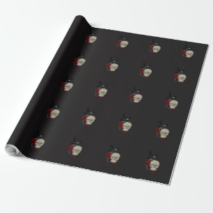 Papel De Presente Caveira Gótica com Rosa e Raven