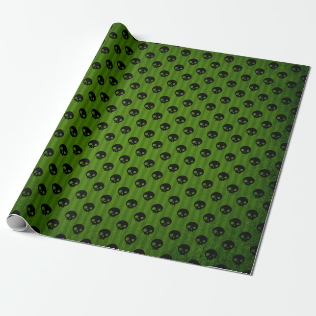 Papel De Presente Caveira Gótica Verde Impressa Halloween Rústico (Desenrolado)