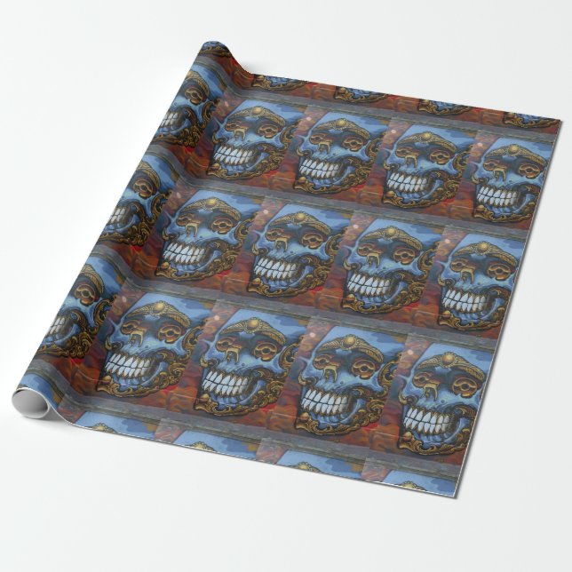 Papel De Presente Caveira Grafite Azul (Desenrolado)