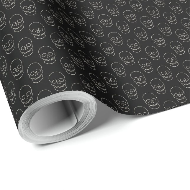 Papel De Presente Caveira - Preto-Bato e Branco-Osso (Ponta do rolo)