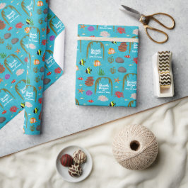 Papel De Presente Caverna Submarina Coral Bonito Peixe Aniversário