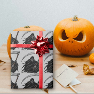 Papel De Presente Ceifador Gótico com Ceifão (Cinza)