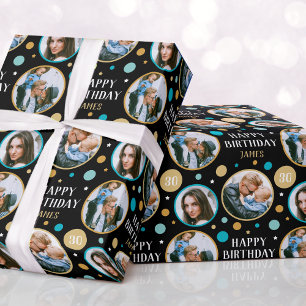Papel De Presente Celebração Aniversário Personalizada Foto Turquois
