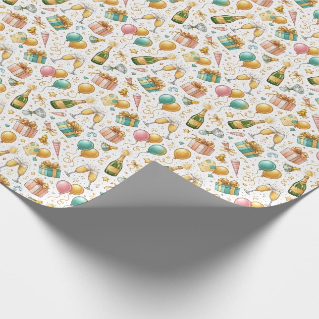 Papel De Presente Celebração com Champanhe – Design de Aniversário e (Ponta)