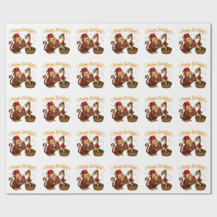 Papel De Presente Celebração de Aniversário de Macaco Engraçado e Co