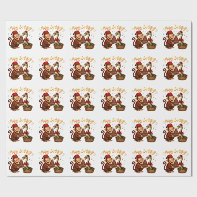 Papel De Presente Celebração de Aniversário de Macaco Engraçado e Co (Aberto)