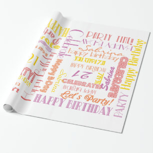 Papel De Presente Celebração de Aniversário! NOME Personalizado Quen