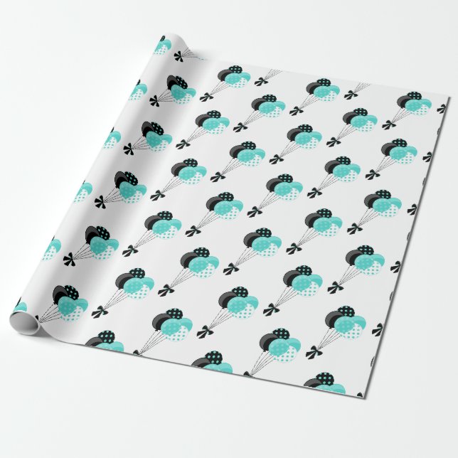 Papel De Presente Celebração de Balão Verde-azulado e Preto (Desenrolado)