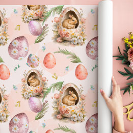 Papel De Presente Celebração De Coelhinho De Páscoa Floral primavera