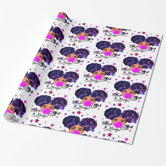 Papel De Presente Celebração de Feriado Afro Puffs (Desenrolado)