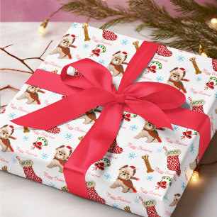 Papel De Presente Celebração de Natal com Yorkie
