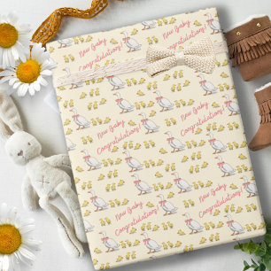 Papel De Presente Celebração de Novo Bebê Amarelo Branco Quimérico