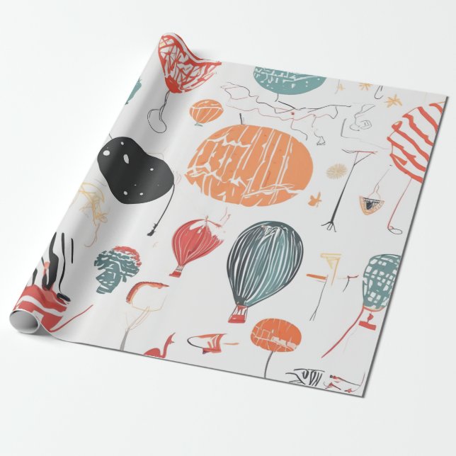 Papel De Presente Celebração por Aquarela de Balões (Desenrolado)