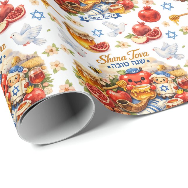 Papel De Presente Celebração Shana Tova Embrulho (Ponta do rolo)