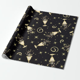Papel De Presente Celebrações Espumantes-Libações em Dourado e Preto